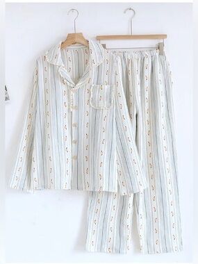 The Fleece Company - Sunpetal Stripes - 100% Muslin Cotton Pajama Size Large